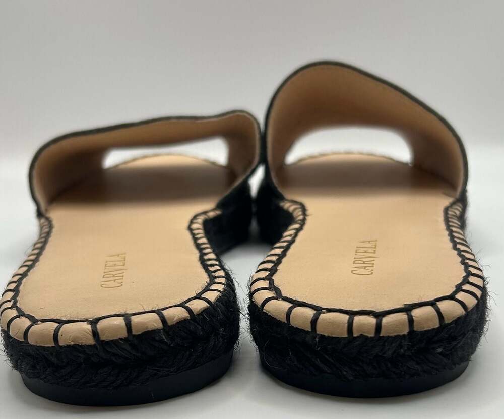 Black Studded Slides Women’s Size 10 Leather Espadrille Flat - Picture 4 of 6